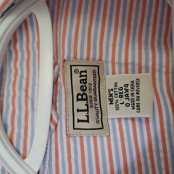 LL Bean Size L Orange Blue Seersucker Shirt - Picture 2 of 3